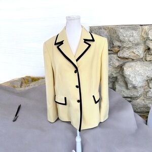 Vintage 1990’s EVAN-PICONE Yellow and Black Dots Blazer with Black Trim Size 18